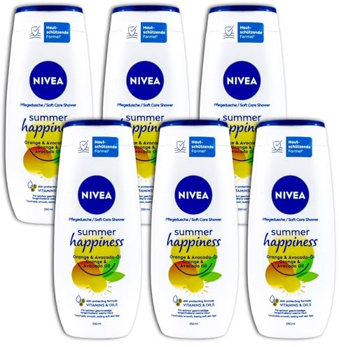 6 er Pack NIVEA Pflegedusche summer happiness Orange & Avocado-Öl Duschgel 6 x 250 ml