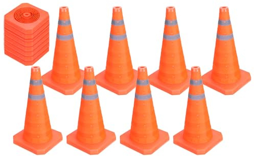 PATIKIL 18 8er Pack Zusammenklappbare Verkehrshütchen Orange Sicherheitskegel Mit Reflektierendem Ring Warnkegel Für Parkplätze Fahrertraining Praxis Notfall Straßenrand Absperrung