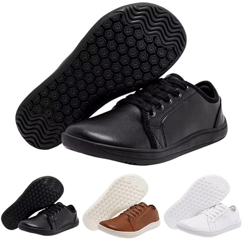 Barfotaskor, dam, läder, sommar, barfotaskor, dam, vår, promenadskor, bekväma sneakers, lätta sportskor, enfärgade, träningsskor, ortopediska komfortskor, lediga snörskor, sportiga, svart, 39 EU