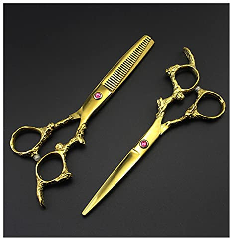6-Zoll-Haarschneideschere, Bunte Modellierschere mit Drachengriff, Haarschneideschere (Farbe: Silber, dünner werdend) (Set B) (Gold-Set B)