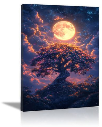 TODOAA Astratto Quadri Soggiorno Grande Albero della vita Albero colorato naturale Pittura Moderni Poster da parete- Camera da letto Ufficio Decorazioni(porpora)-50x70cm Incorniciato