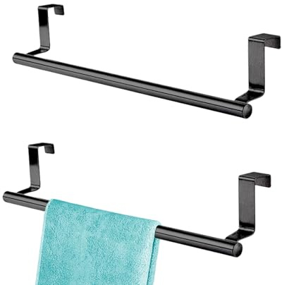 Wumuzai 2-pack över skåpdörr handdukshållare kök utan borrning 36 cm, rostfritt stål diskhanddukshållare för köksskåp, handduksstång för hängande på skåp badrum skåp, svart
