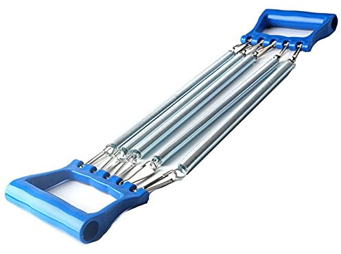 KGLHJDY Expansor de Pecho con Pinza de Mano, 5 resortes, Mango de Madera, Tensor de Resorte de Fuerza Ajustable, expansor de tracción multifunción para Fitness (Color: Azul)