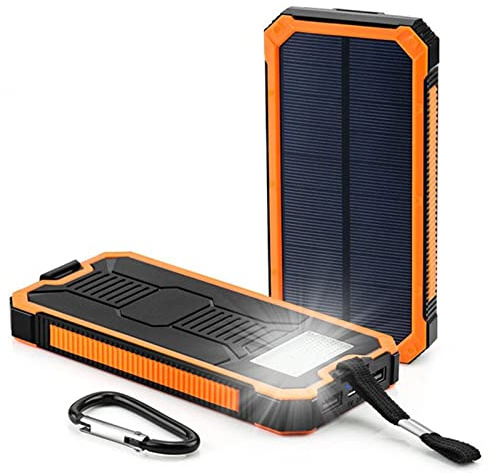 Power Bank, 20000 mAh, caricabatterie solare impermeabile, con luce da campeggio, batteria esterna, attività all'aperto, arancione