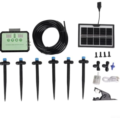 Sistema di irrigazione solare, modalità regolabili, kit di irrigazione intelligente automatico a energia solare con tubo flessibile e timer, per piante da giardino e serra