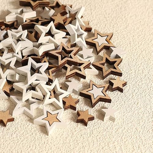 HERZWILD Decorazione in legno per decorazioni sparse stelle di Natale in legno decorazione da tavolo piccole, decorazioni natalizie, artigianato per matrimoni (beige bianco)