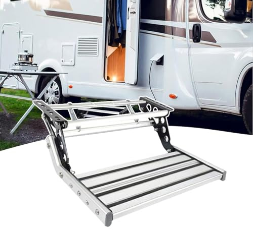 Scala per camper RV Step, gradini elettrici manuali pieghevoli, gradino inferiore per ingresso porta camper, scaletta elettrica manuale per camper, anodizzata, luce LED 1-Step-Electricwithlight