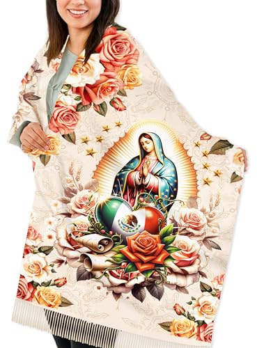 Bozidol Virgen De Guadalupe Shawls and Wraps for Women, Traditional Mexican Virgin Mary Prayer Blanket Scarf, Religious Catholic Gifts for Birthday Christmas Mother's Day