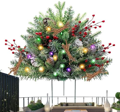 Generisch Weihnachtskübel Für Vorgarten - Künstliche Kübelpflanzen Mit Dreibeinstütze,Festliche Für Draußen Winter Herbst - Friedhofsdekoration Für Den Winter