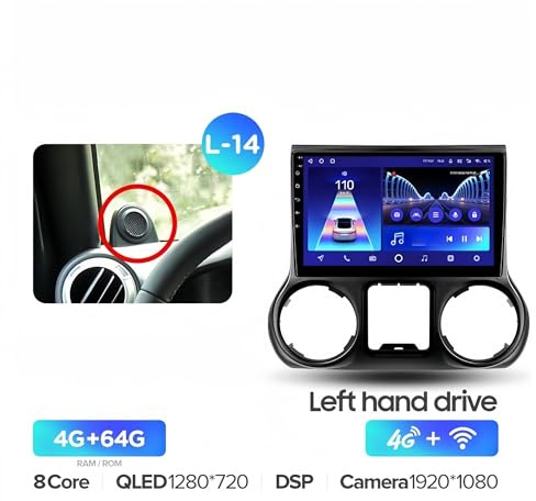 Tablette de Voiture pour Jeep pour Wrangler 3 JK 2010-2018 Autoradio Multimédia Lecteur vidéo Navigation GPS Android Non 2din 2 Din Dv(Wrangl. CC2P 64L-14)