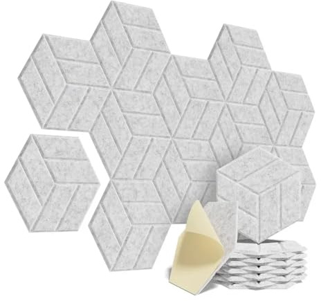 Panneaux insonorisants, Lot de 12 panneaux muraux acoustiques hexagonaux autocollants à motif solide for une réduction du bruit(Silver Gray)