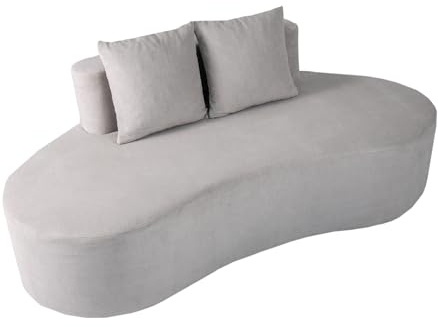 RELAX4LIFE Divano Curvo per 3 Persone, con Seduta Ampia, Schienale, 2 Cuscini e Fondo Antiscivolo, per Salotto, Camera da Letto, Ufficio, 199x97x68 cm (GRIGIO)