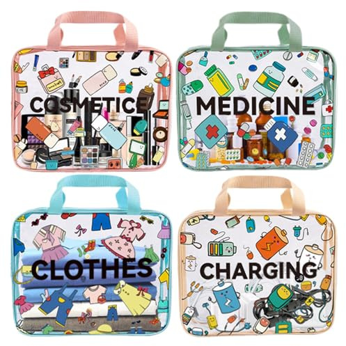 Borsa Trasparente Per Trucco 4 Pezzi Custodia Impermeabile Con Zip | Necessaire da Viaggio con Scomparti Organizzati Per Donne E Ragazze, Per Conservare Prodotti Bellezza In Viaggio