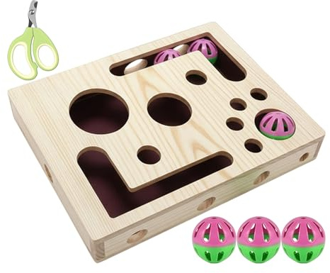 Katzenspielzeug Kratzpuzzle Box - Holz Kratzmöbel Kratzbrett mit Klingelball,Katzen Kratzpuzzle Beschäftigungsbox Mit Glockenball - Für Indoor Kätzchen Pflege Couch Möbel Ecke Teppich