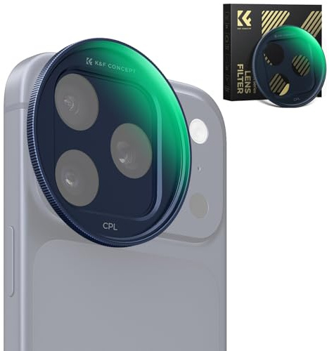 K&F CONCEPT Snap-On CPL Filter kompatibel mit iPhone 17 Pro/Pro Max | Dunkelblau, 11,2g extrem Leichter VND-Filter mit Snap-On Deco-Halterun, AGC-Glas mit 28-Schichten-Beschichtung, FA301