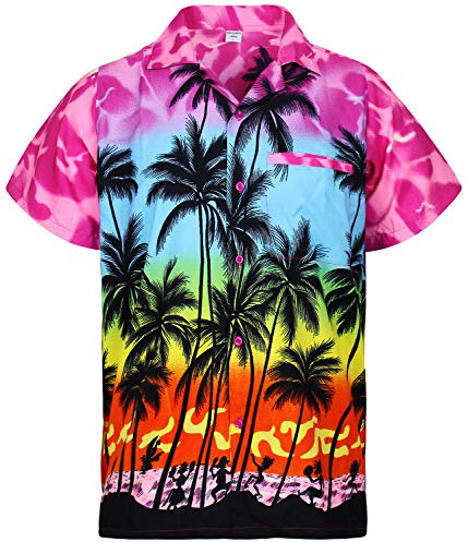 King Kameha Funky Camicia-Hawaiana Uomo Manica-Corta Elegante Palme Tropicali per Le Vacanze al Mare Unisex