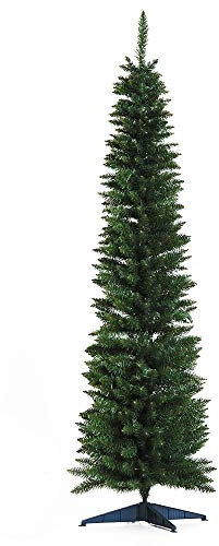 HOMCOM Árbol de Navidad Estrecho 180 cm, Árbol Artificial con 390 Ramas, Base de Plástico Desmontable, Fácil Montaje, para Salón Interior, Verde