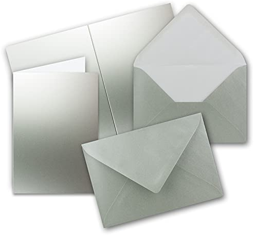 Faltkarten Set mit Brief-Umschlägen DIN A6 / C6 in Silber - 25 Sets - 14,8 x 10,5 cm - Serie FarbenFroh