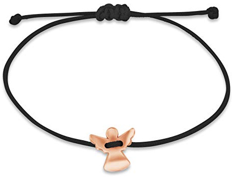 Nuoli® Schutzengel Armband Damen Rosegold (verstellbar bis 20cm) Engel Armbändchen für Frauen & Mädchen, aus schwarzem Stoff mit Metall Anhänger