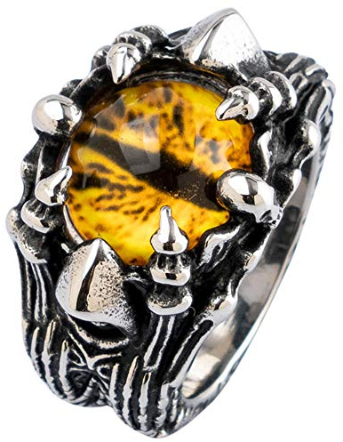 Punk Titan Edelstahl Gelb Böser Blick Ring Augenring Evil Eye Statement Ring für Herren Damen Größe 54