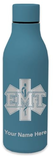 LaserGram Double Wall Stainless Steel Water Bottle, EMT Emergency Medical Technician, Personalized Engraving Included (Slate Blue)