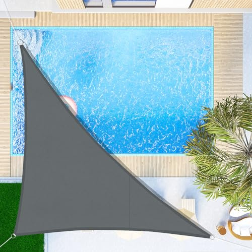 SUNNY GUARD Sonnensegel Wasserdicht 5x5x7m Dreieckig Sonnenschutz Wetterschutz Segel Baldachin UV Schutz für Balkon Terrasse Garten, Grau Anthrazit