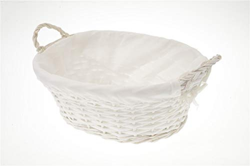 HERSIG - Bandeja Mimbre Natural | Cesta Mimbre Ovalada con Forro y Asas - 36 x 29 x 15 cm - Blanco