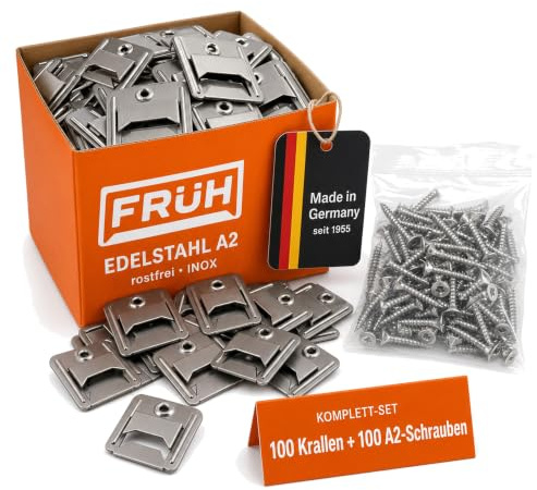 FRÜH Profilholzkralle 4 x 8,5 mm | Nut-Feder | Edelstahl A2 | 100 Stück | Außenbereich, rostfrei, Edelstahl A2, Nut-Feder, Edelstahlschrauben inklusive, 100 Stück