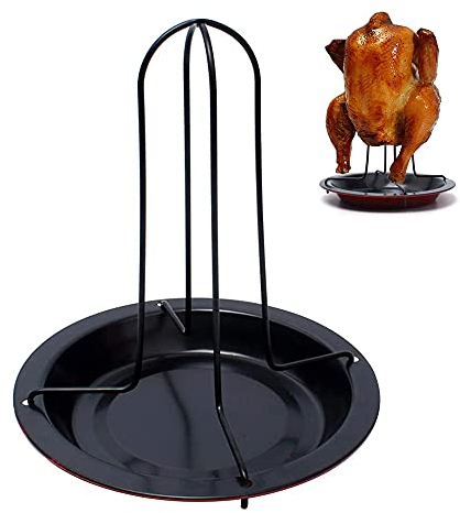 Support à Poulet Barbecue, Support de Cuisson pour Poulet, Grill Poulet Rack, Vertical Rôtissoire à Poulet, avec Lèchefrite, pour la Cuisson au Four et au Barbecue