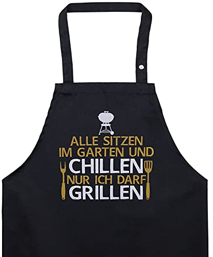 EXPRESS-STICKEREI Schürze Griller Lustig - mit Spruch lustige Kochschürze Grillschürze für Damen/Männer mit Gestickter Spruch Verstellbare Latzschürze Küchenschürze Geschenk Grillfan BBQ Vatertag