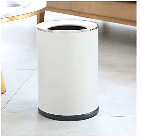 Poubelle Les ordures métalliques peuvent ouvrir la salle de séjour des ménages ronds panier de papier haut de gamme corbeille de panier de bureau simple chambre à coucher de bureau peut blancher blanc