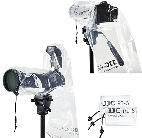 JJC Housse de Pluie Imperméable pour Appareil Photo Reflex Numérique Canon, Nikon, Sony, avec Objectif (27,9 cm de Long, 17,8 cm de Large) et Flash Externe (2 Pièces, 2 Types)