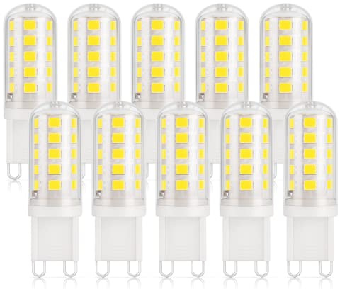 DiCUNO Bombilla LED G9 3W, Blanco Frío 6000K, equivalente a Halógeno de 30W, 410lm, CRI 85, AC230V, No Regulable, Sin Estroboscópico, Base estándar G9, ideal para Araña de cristal, 10 Piezas