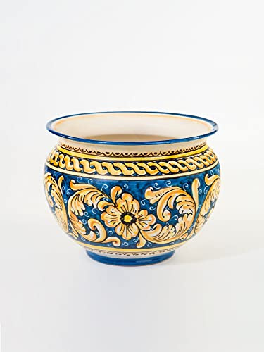 Terrecotte del Sole - Sottovaso in ceramica siciliana originale decoro floreale e geometrico 30 x 22 cm, realizzato e decorato a mano.