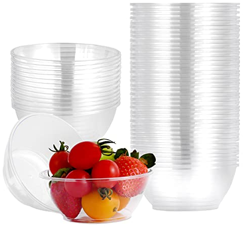 Aohcae 60Pcs Plastic Dessert Bowls (180ml/6 oz), Reusable Plastic Bowls,Clear Mini Plastic Bowls for Party Dessert,Appetizer, Nut, Dips