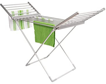 PIFCO Winged Heated Clothes Airer - 3-Tier Foldable Electric Clothes Dryer with 20 Heating Bars, Energy Efficient Heated Drying Rack for Indoor Use, Compact and Sturdy Design