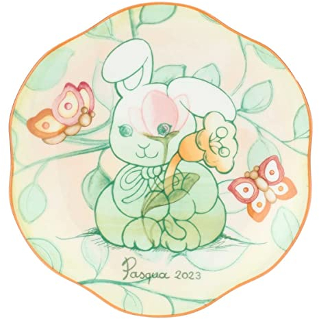 THUN Pasqua Limited Edition 2023, Piattino da Dessert in Porcellana Decorata a Mano, Linea Pasqua Favolosa, 21x20x1.5 cm h