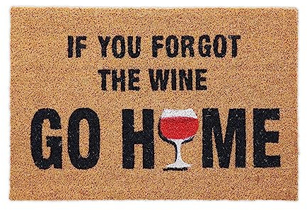 Relaxdays Fußmatte Kokos, Türvorleger Wein, 40 x 60 cm, lustiger Spruch, innen & außen, Fußabtreter rutschfest, Natur