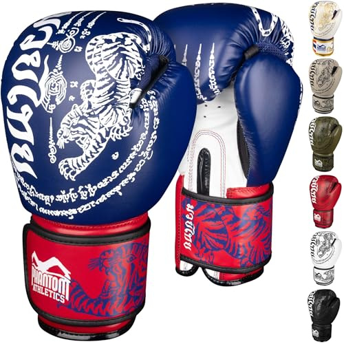 Phantom Athletics boxningshandskar män – Muay Thai | MMA och kickbox | 25 ml boxningshandskar för kampsport | Box handskar män, kvinnor och barn (Muay Thai – blå/röd, 25 ml)