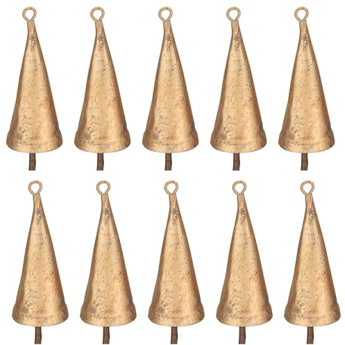 10 Stück Kleine Gold Glöckchen zum Basteln - Vintage Rustikale Blechglocken, Handgefertigte Hängende Kuhglocken für Weihnachtsbaumschmuck, Bauernhaus-Urlaubsdekoration, Kränze, Boho-DIY-Projekte