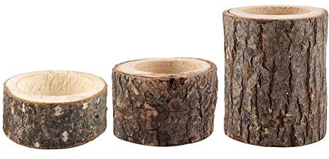 Teelichthalter aus Holz, 3er-Set, Baumstumpf-Votivkerzenständer, Blumentopf für Zuhause, Hochzeit, Weihnachten, Rustikale Dekoration(3PCS)