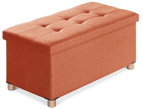 BRIAN & DANY Sittbänk med förvaringsutrymme, vikbar sittkista, sittpall med lock, sittkub, fotstöd, orange, 76 x 38 x 38 cm
