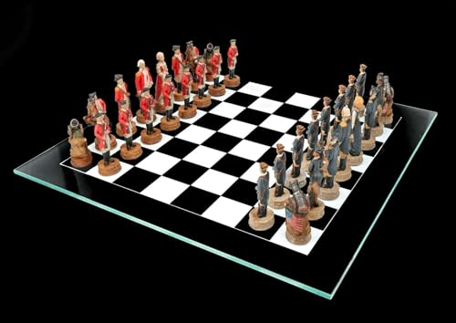 Schachspiel Amerikanischer Unabhängigkeitskrieg - Schach Set Glasbrett Schachfiguren Figuren USA Amerika Geschichte