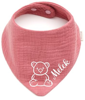 Personalisiertes Dreieckshalstuch aus Baumwolle/Musselin | Teddybär mit Namen | Halstuch für Jungen, Mädchen | Viele Farben