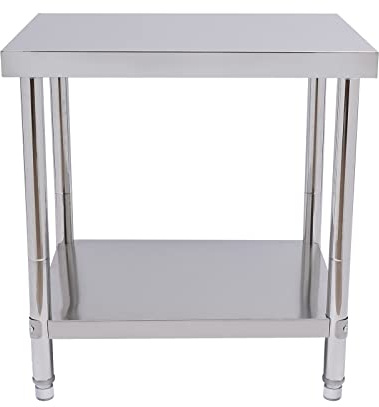 Arbeitstisch Edelstahl, Gastro Küchentisch, Lebensmittel Zubereitungstisch mit Unterregal und Anti Rutsch Fußabdeckungen für Restaurant Haus und Hotel KapazitäT 400kg (L X B X H: 76x 60x 80cm)