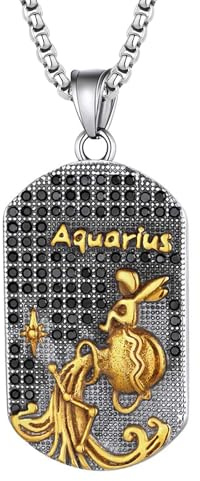 JewelryWe Sternzeichen Kette Herren Erkennungsmarke: Edelstahl 12 Sternbilder Tierkreis Horoskop Dog Tag Hundemarke Anhänger mit Gravur Konstellation Halskette für Männer Gold Silber