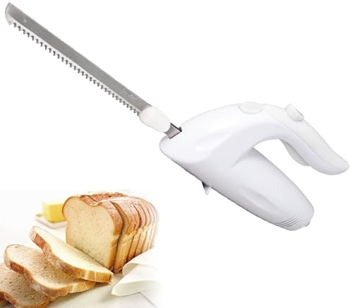 cuchillo de pan eléctrico, cuchillo de trinchar eléctrico con dos hojas dentadas para uso multiuso, mango ergonómico y baja vibración y ruido para su comodidad, cuchillo para carne, verduras o pan