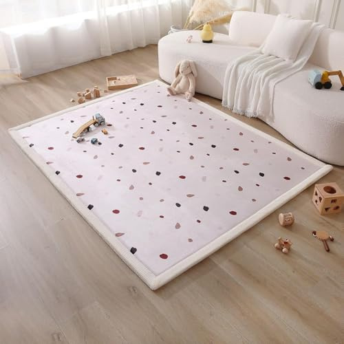 Elegant korall sammet baby lekmatta för golv 150 cm x 200 cm konfetti – mjuk 2,5 cm tjock högdensitets minnesskum barnkammarmatta, barnmatta med halkfri baksida för krypning och lek, lekrumsmatta,