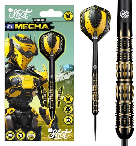 Shot! Darts AI Mecha 90% Tungsten Pro Throwing Darts Steel Tip Set, Professional – Made in New Zealand – Designed Dart Flights for Women & Men – Metal Tip Bar Darts for Adults