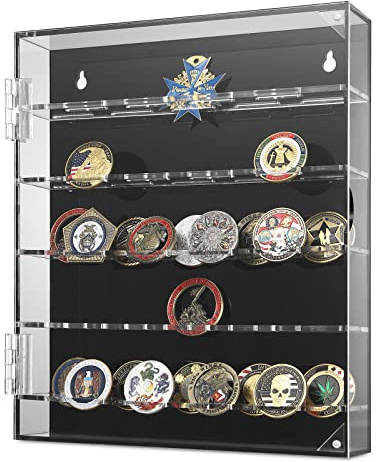 Military Challenge Coin Display Case, Acrylic Challenge Coin Holder, Clear Coin Display Stand for Collectors, Wall Mount Challenge Coin Rack , Coin Case Box fits Medals, Badges
